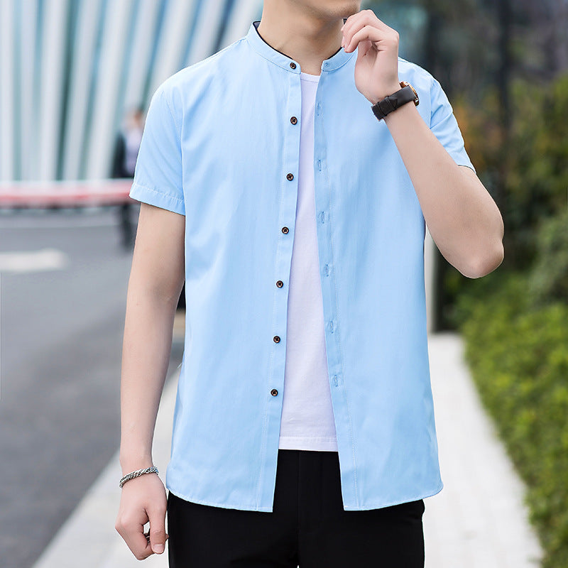 Callahans · NW SH-34 — Cotton-Blend Short-Sleeve Band-Collar Shirt