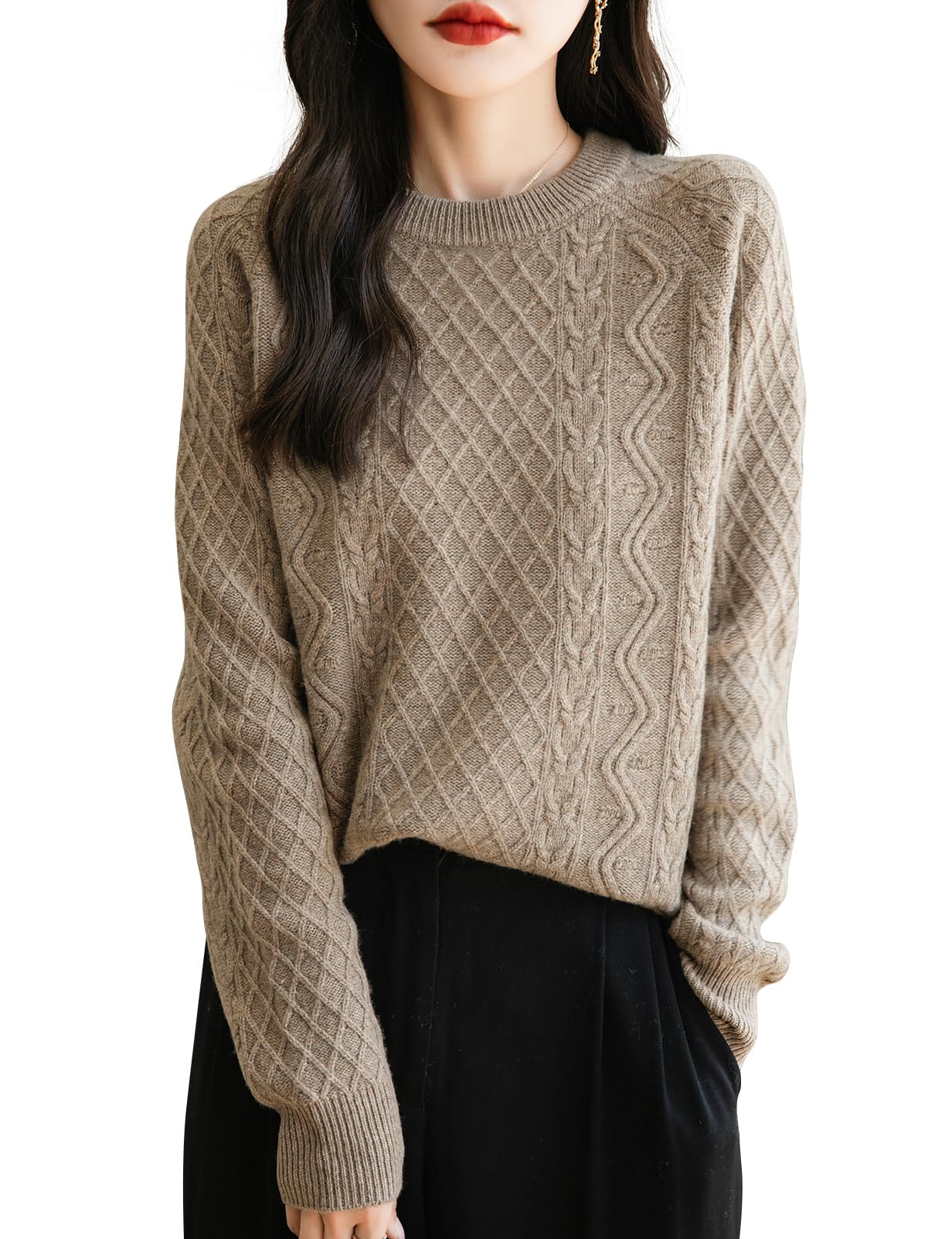 Cable · NW 03-01 — Tan Merino Crew