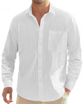 Chalk · NW LN-01 — white linen-blend button-down
