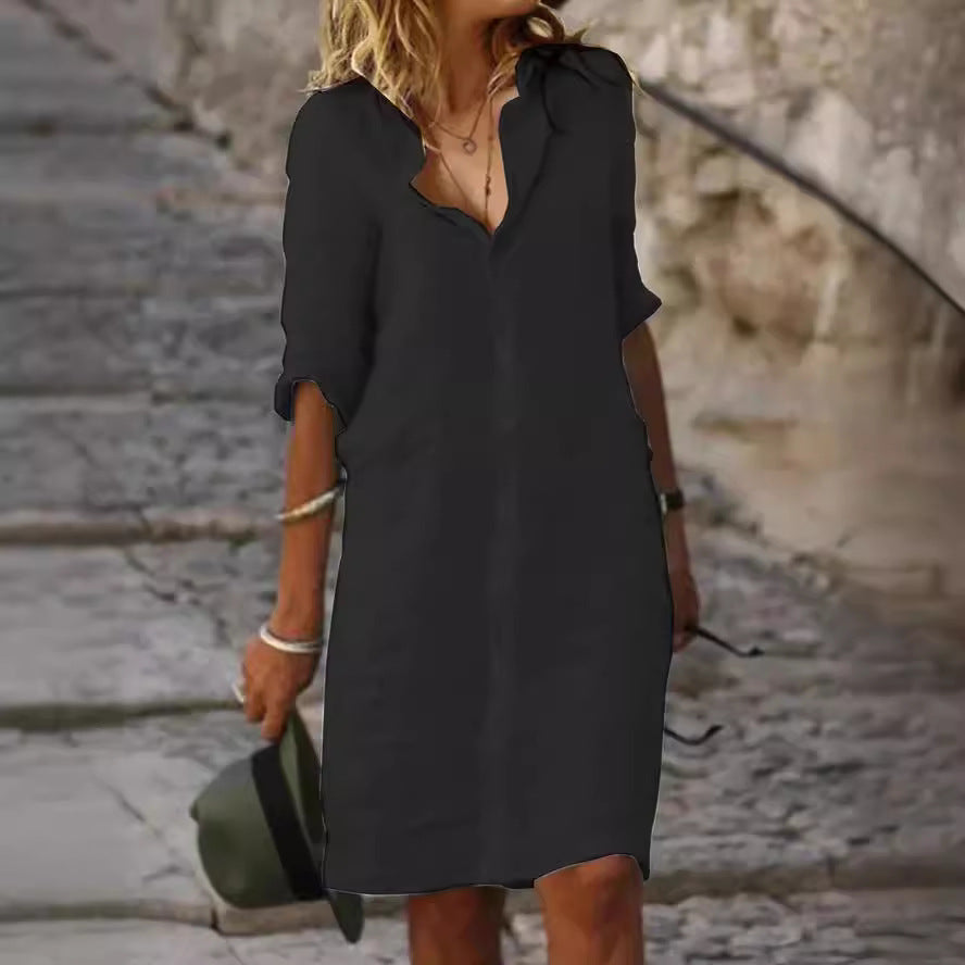 Antibes — Loose Linen-Blend Shirt Dress