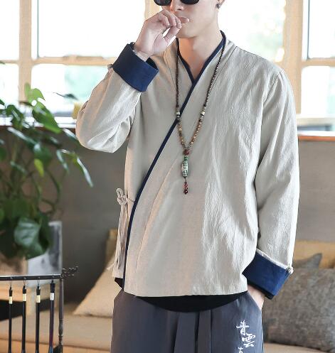 Currawong · NW SH-16 — Linen-Blend Stand-Collar Long-Sleeve Shirt