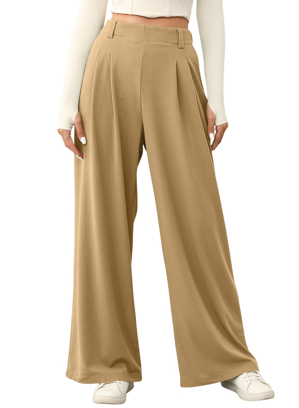 Sand · NW LD-19 — Waffle Wide-Leg Trousers