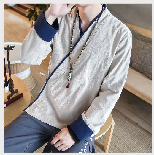 Currawong · NW SH-16 — Linen-Blend Stand-Collar Long-Sleeve Shirt