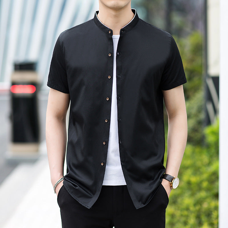 Callahans · NW SH-34 — Cotton-Blend Short-Sleeve Band-Collar Shirt