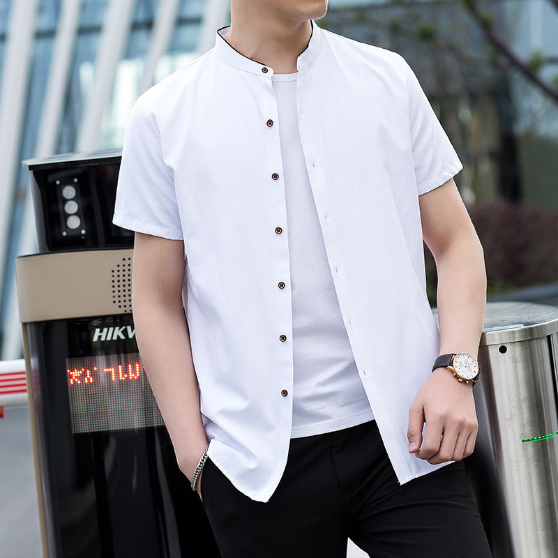 Callahans · NW SH-34 — Cotton-Blend Short-Sleeve Band-Collar Shirt