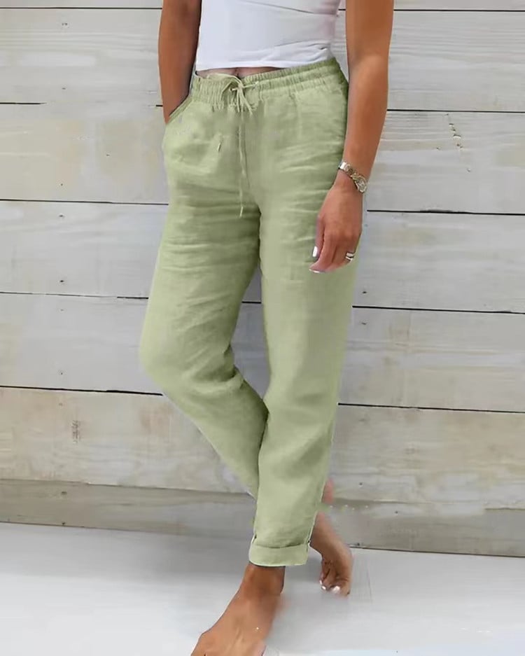 Waratah — High-Waisted Elastic Cotton-Linen Trouser