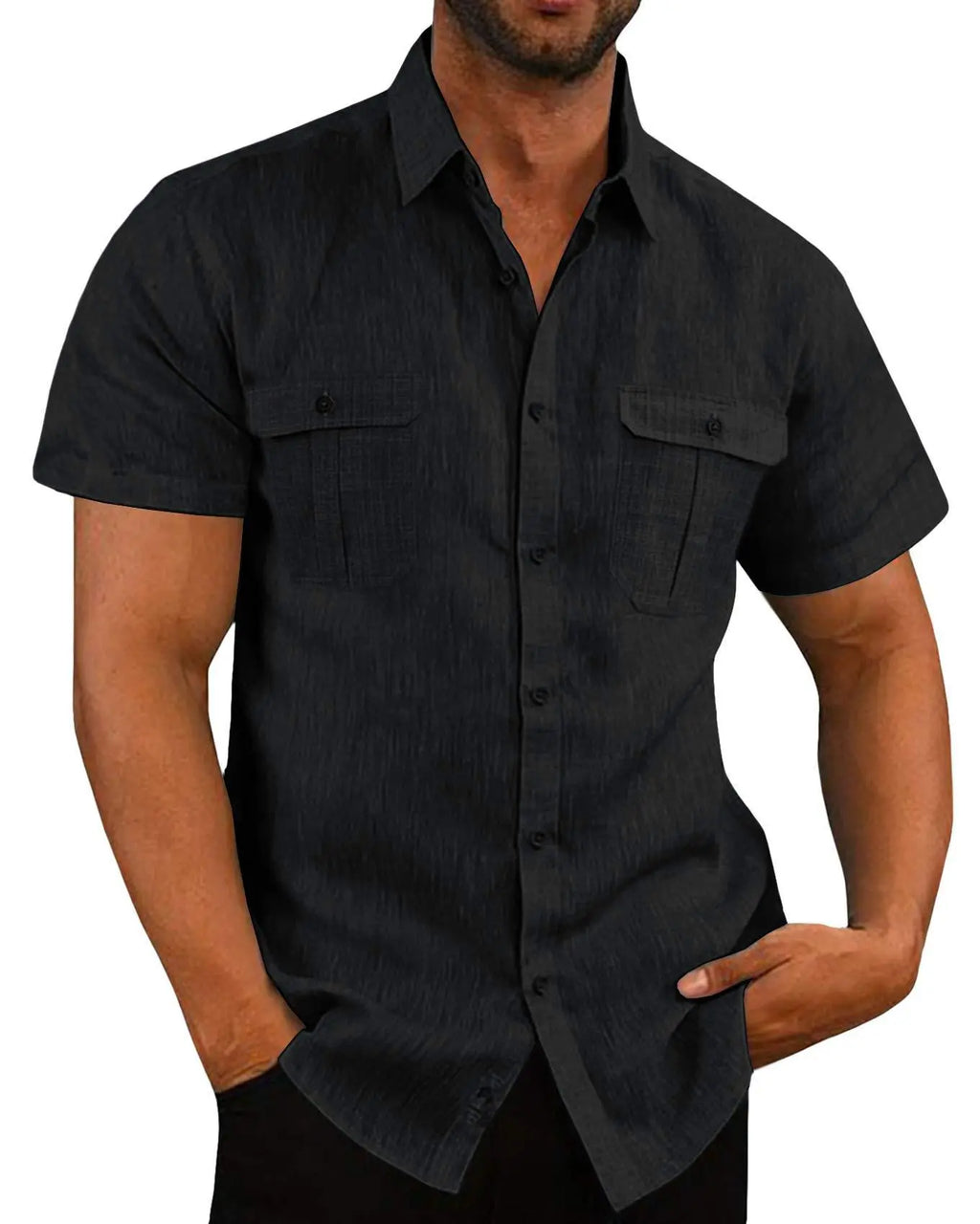 Breamlea · NW SH-49 — Cotton-Linen Short-Sleeve Shirt with Two Pockets