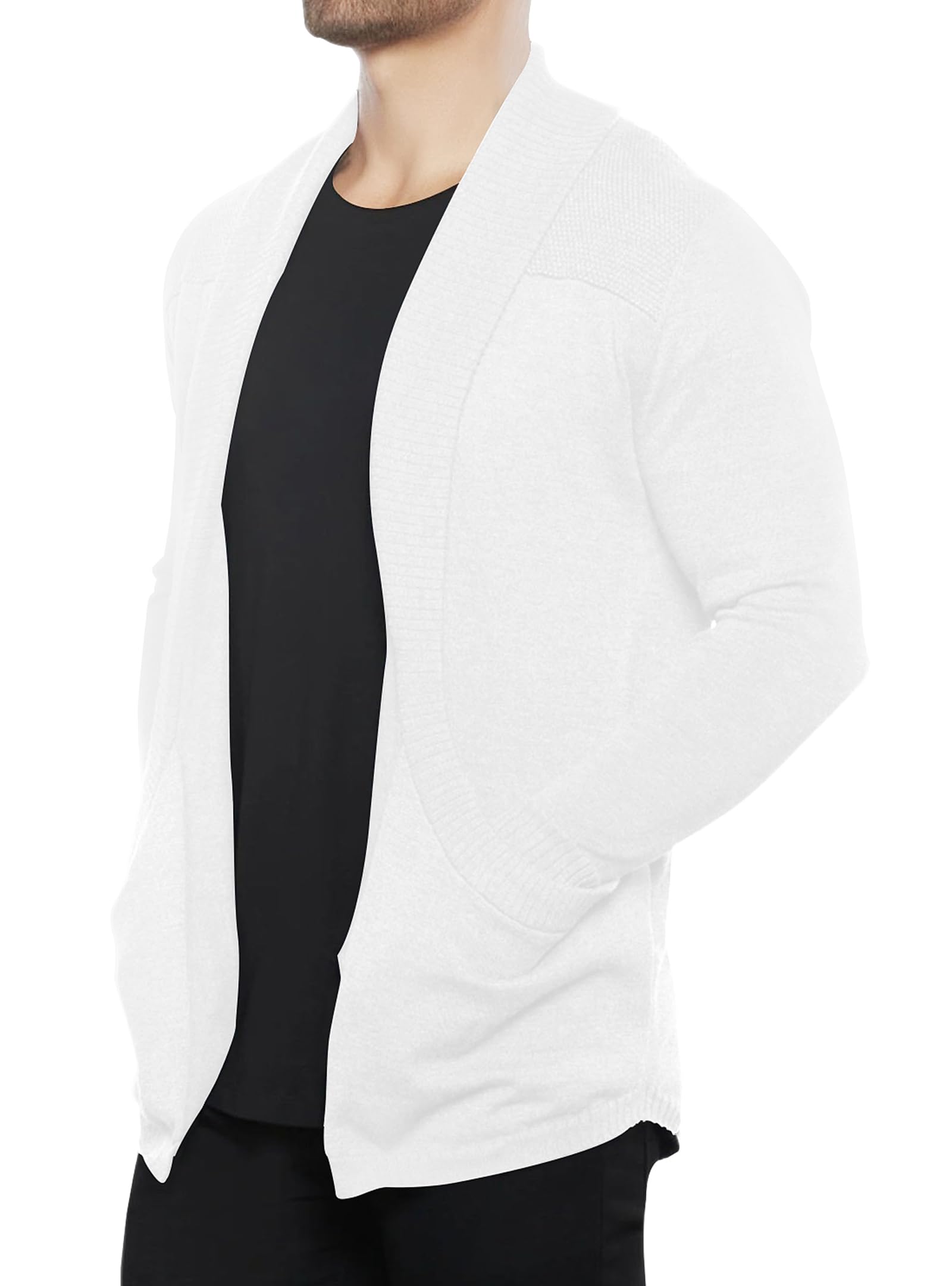 Chalk · NW CD-04 — shawl-collar open cardigan