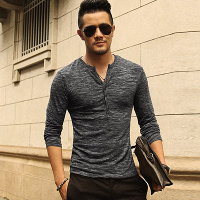 Coal · NW KT-17 — Men's Buttoned Henley Long-Sleeve Tee