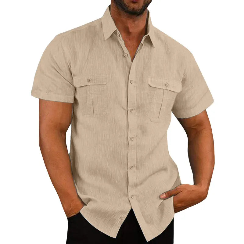 Breamlea · NW SH-49 — Cotton-Linen Short-Sleeve Shirt with Two Pockets