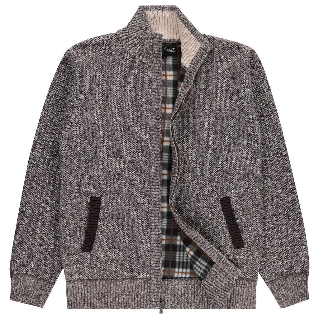 Umber · NW CD-05 — cable shawl-collar zip cardigan