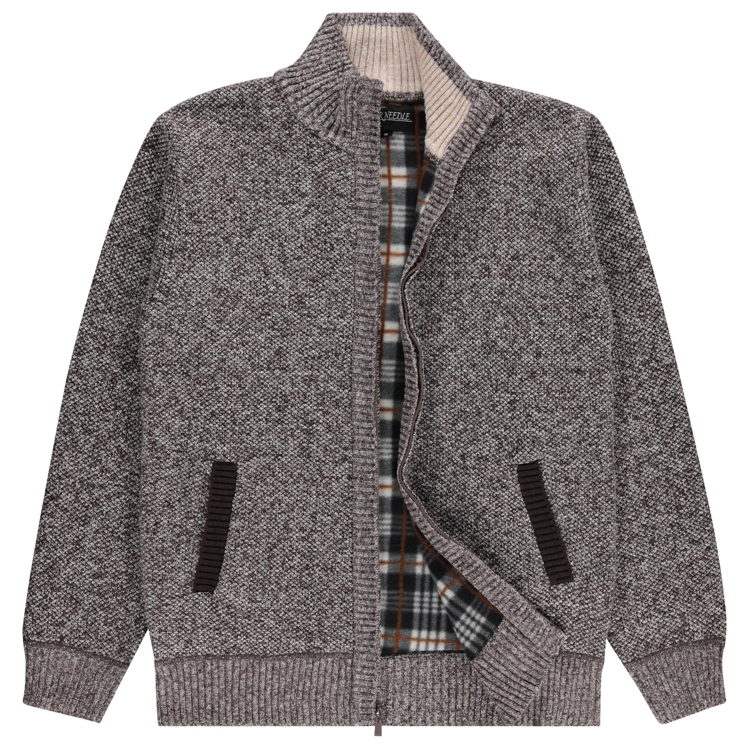 Umber · NW CD-05 — cable shawl-collar zip cardigan