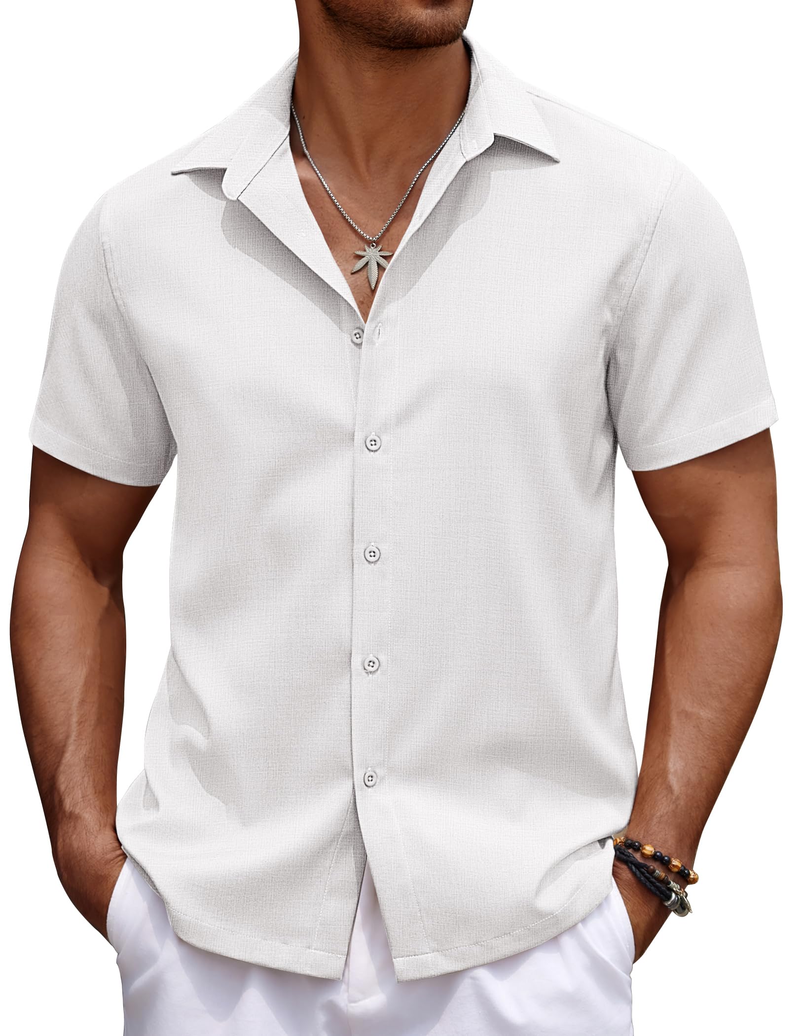Linen · NW LN-05 — textured white linen button-down