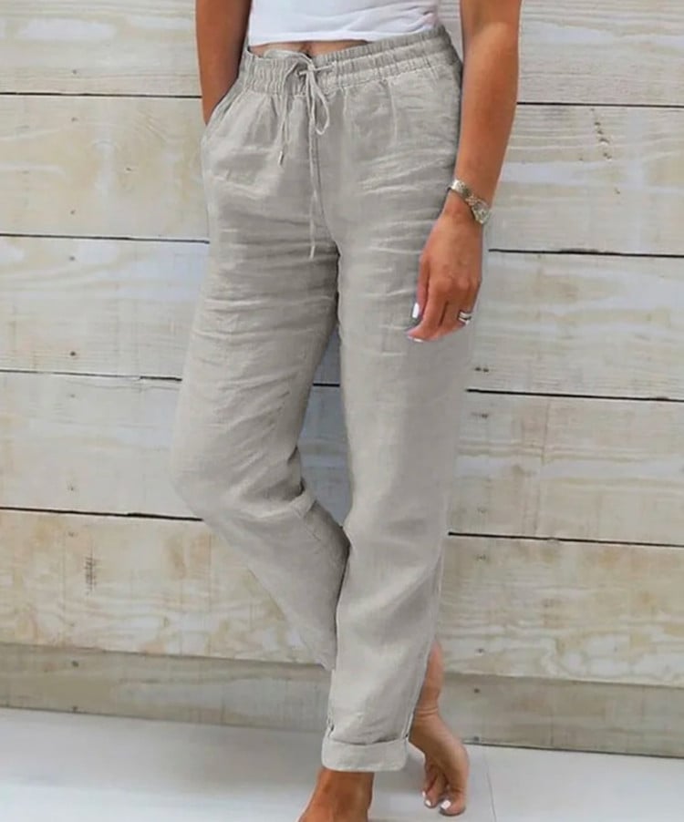 Waratah — High-Waisted Elastic Cotton-Linen Trouser