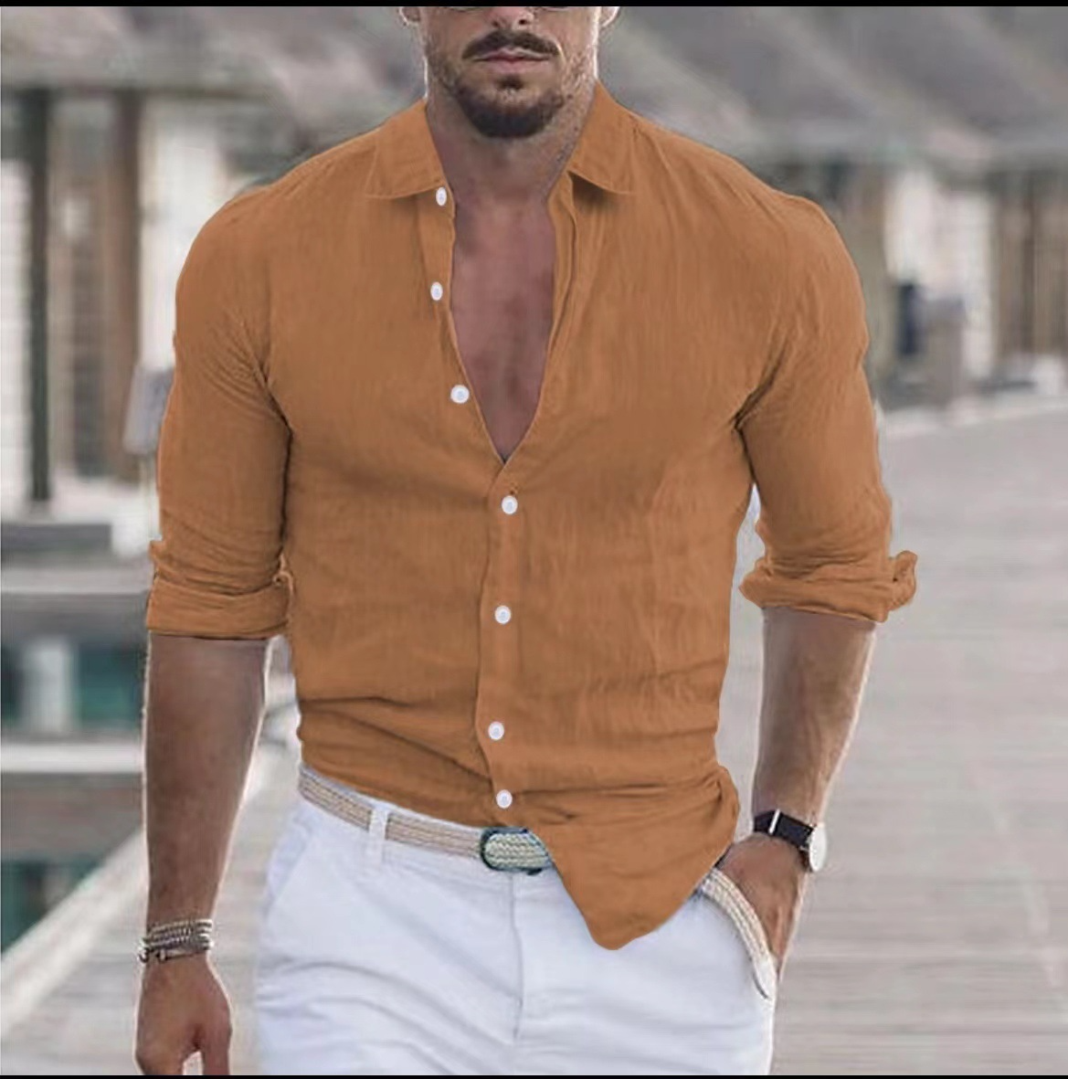 Carisbrook · NW SH-37 — Linen-Blend Button-Down Shirt
