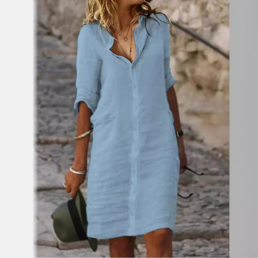 Antibes — Loose Linen-Blend Shirt Dress
