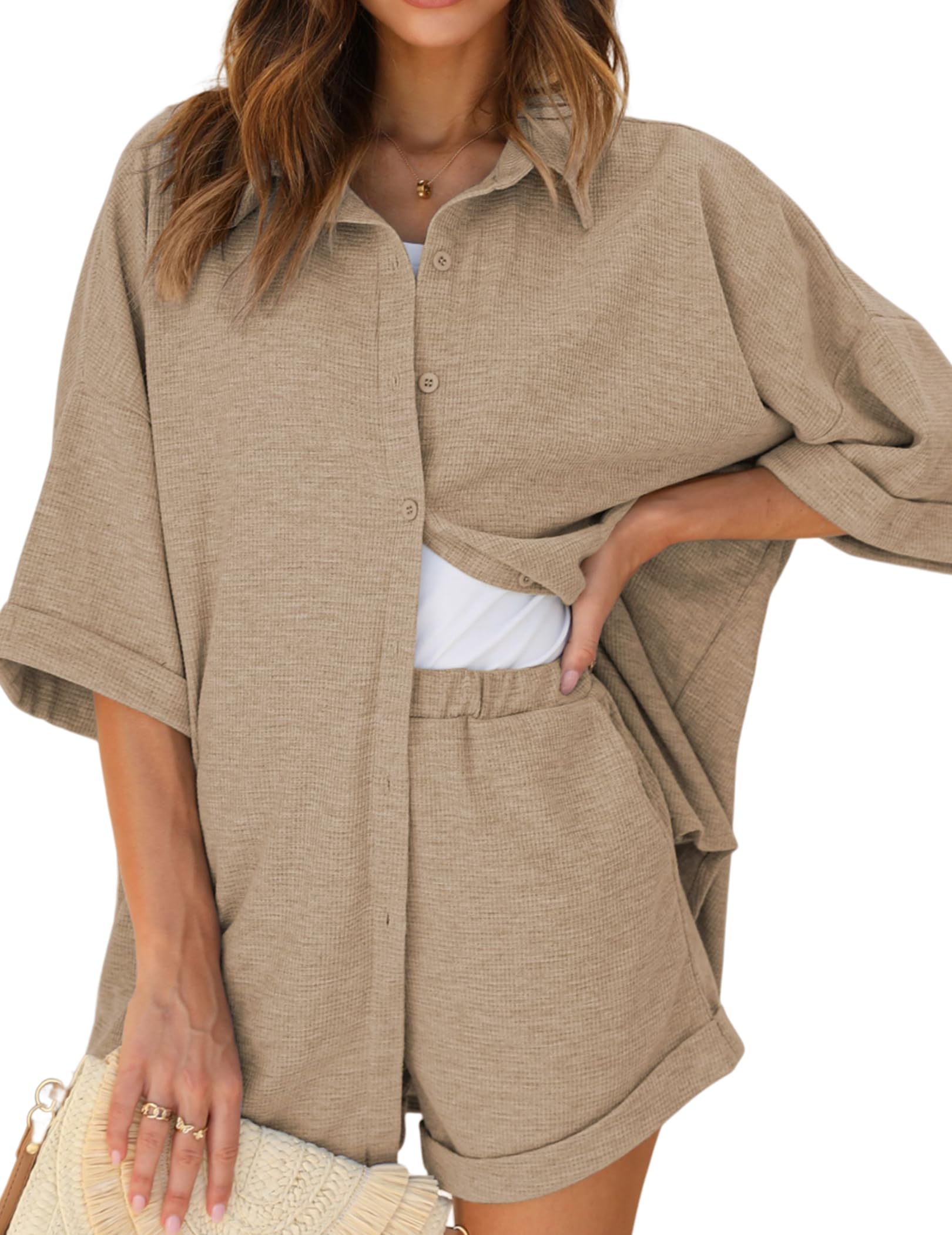 Cocoon · NW LD-13 — Waffle Button-Down Set