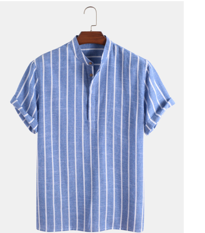 Parker · NW SH-22 — Cotton-Linen Band-Collar Shirt
