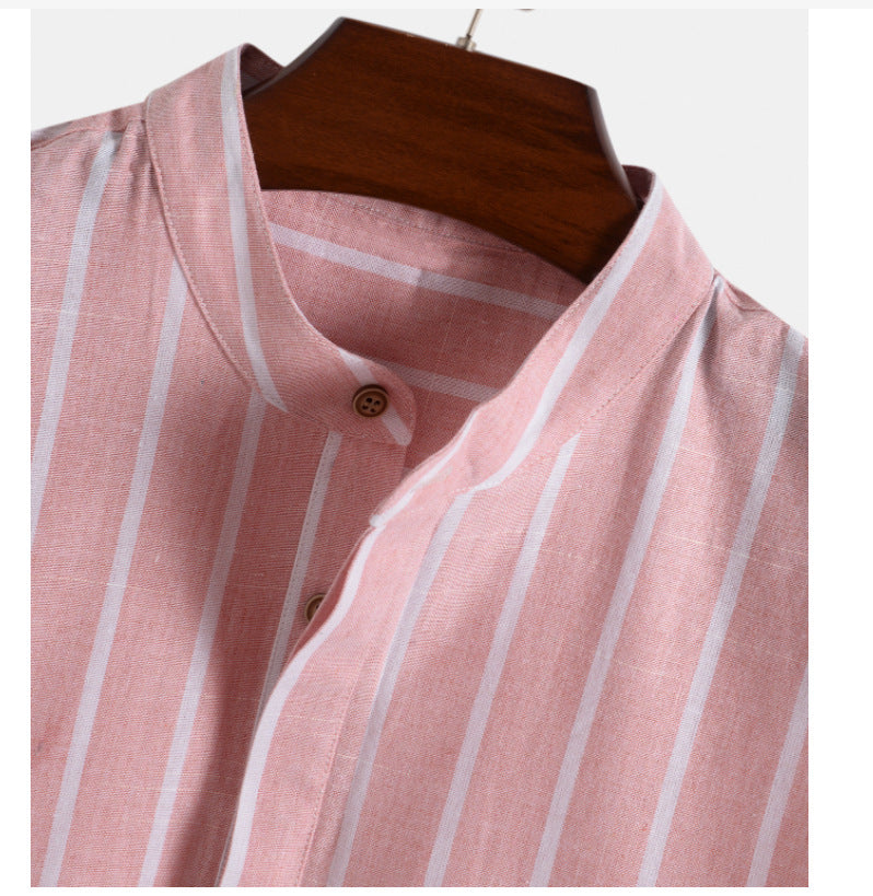 Parker · NW SH-22 — Cotton-Linen Band-Collar Shirt