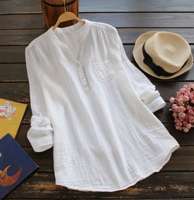 Aire Valley · NW SH-23 — Cotton Band-Collar Long Shirt