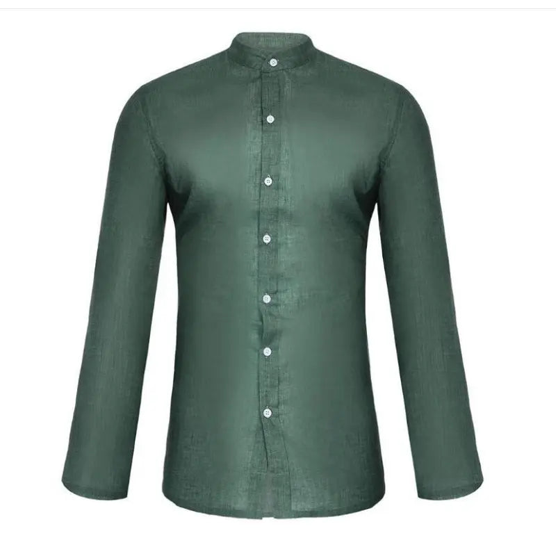 Cora Lynn · NW SH-30 — Band-Collar Long-Sleeve Shirt