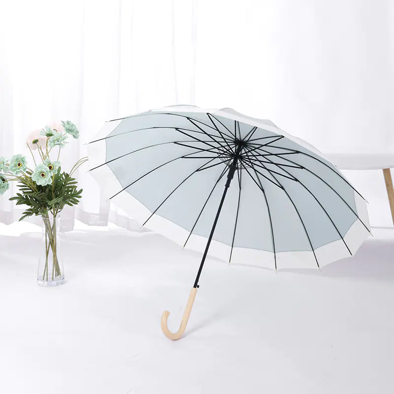 Sixteen-Rib Stick Umbrella — Wooden Handle
