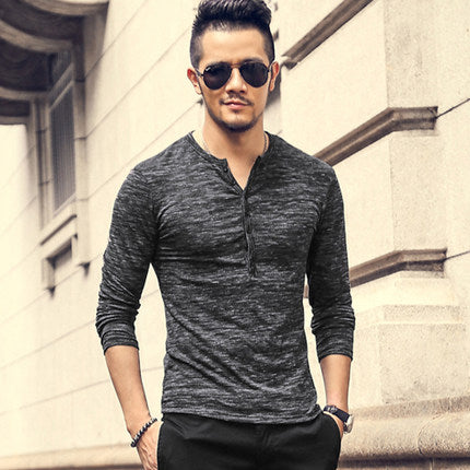Coal · NW KT-17 — Men's Buttoned Henley Long-Sleeve Tee