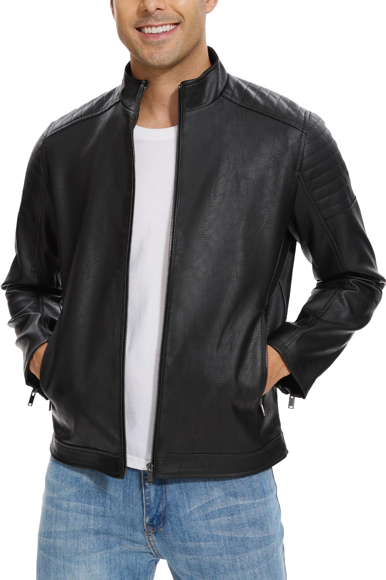 Vesper · NW OB-06 — faux-leather moto bomber