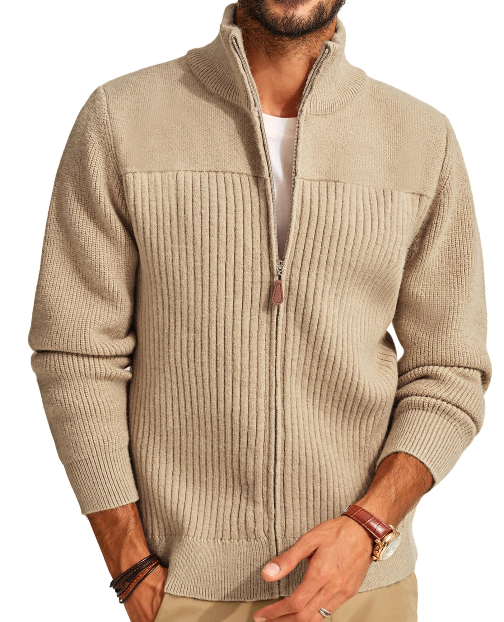 Driftwood · NW CD-09 — stand-collar zip cardigan
