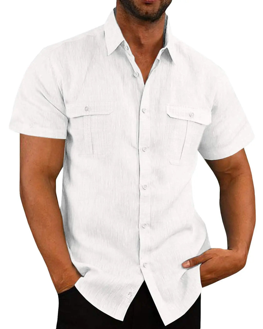Breamlea · NW SH-49 — Cotton-Linen Short-Sleeve Shirt with Two Pockets