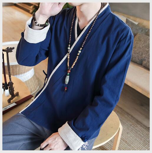 Currawong · NW SH-16 — Linen-Blend Stand-Collar Long-Sleeve Shirt
