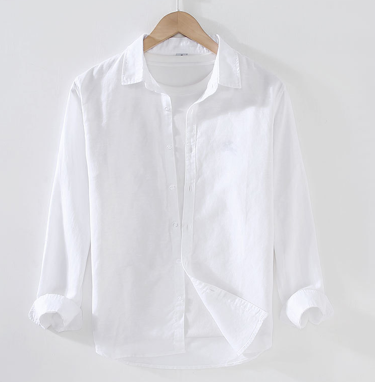 Bone · NW LN-02 — long-sleeve white linen shirt