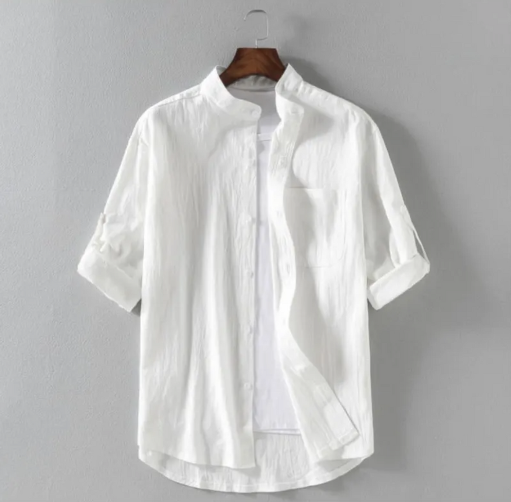 Blanket · NW SH-21 — Relaxed Linen-Blend Band-Collar Shirt