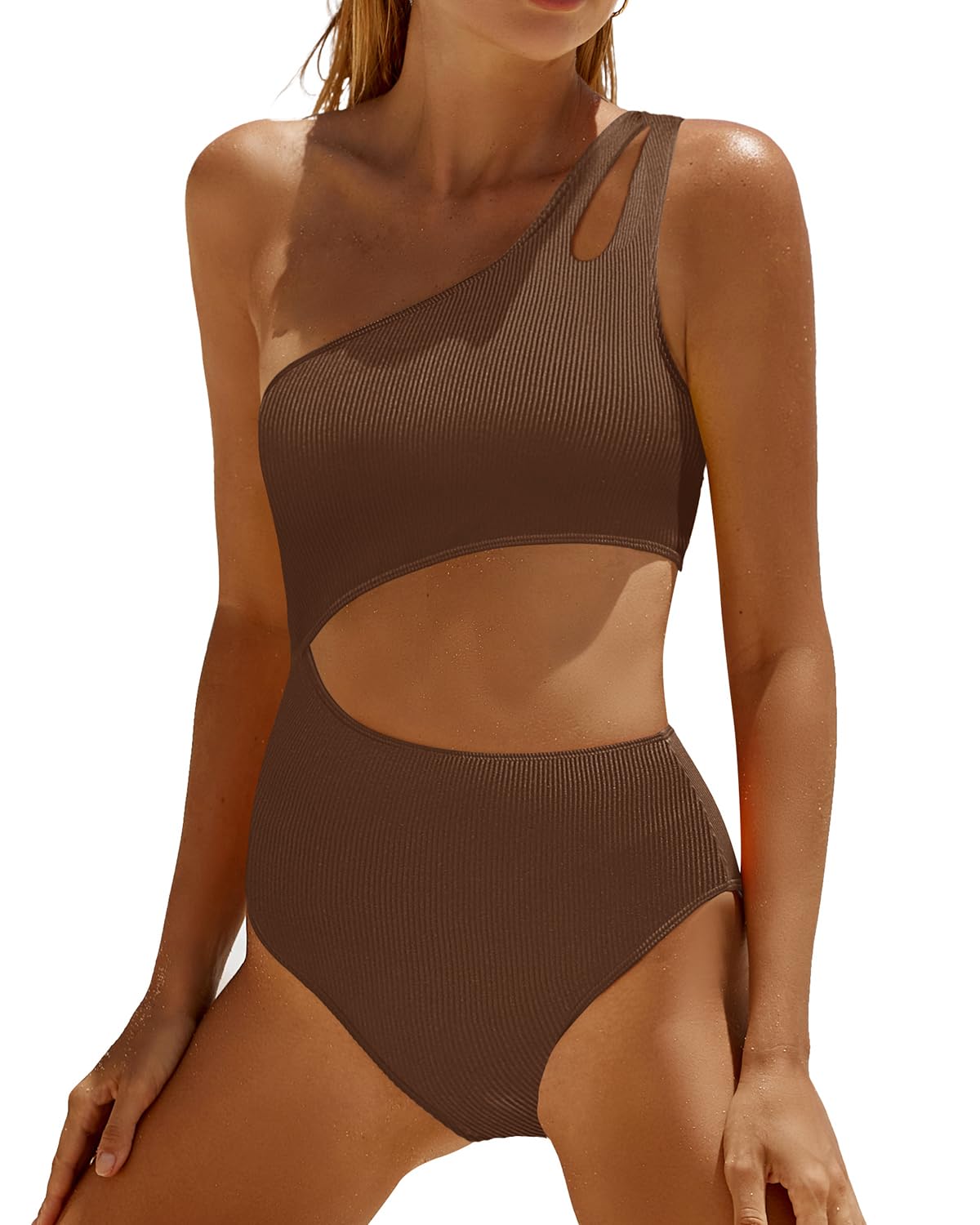 Selene · NW BS-C18 — one-shoulder ribbed maillot