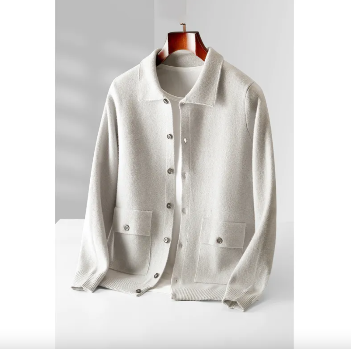Sandstone · NW CD-03 — fine wool button cardigan