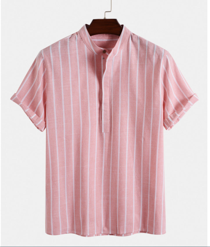 Parker · NW SH-22 — Cotton-Linen Band-Collar Shirt