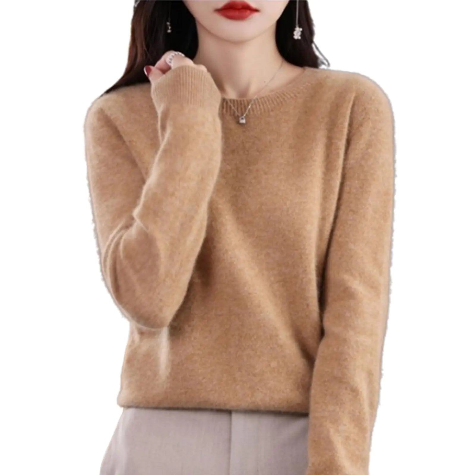 Camel cashmere crew sweater