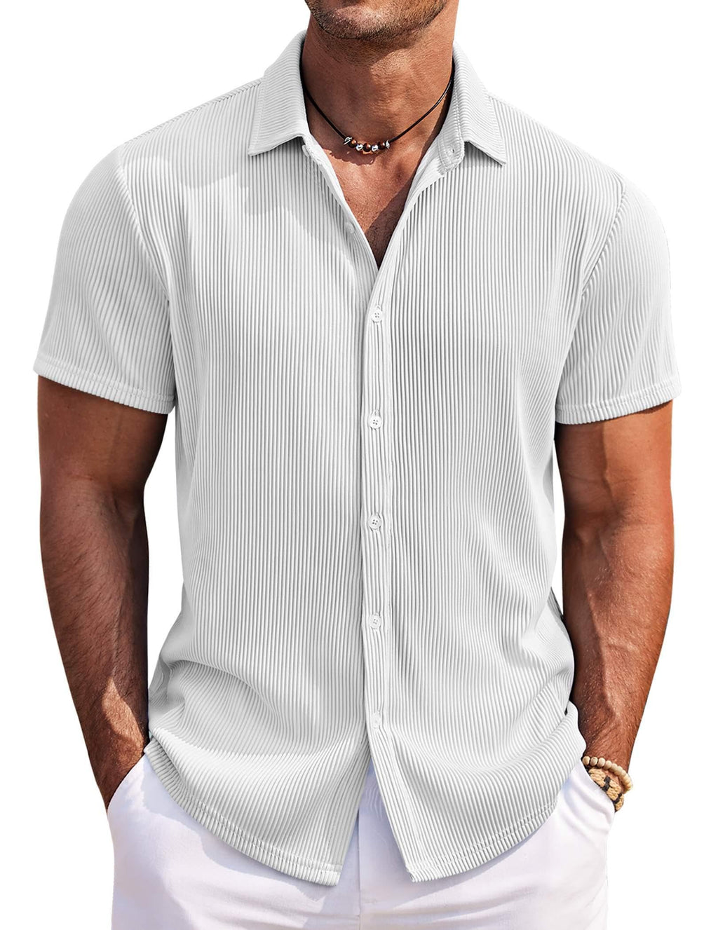 Salt · NW LN-04 — short-sleeve white linen shirt