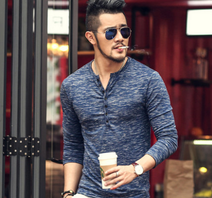 Coal · NW KT-17 — Men's Buttoned Henley Long-Sleeve Tee