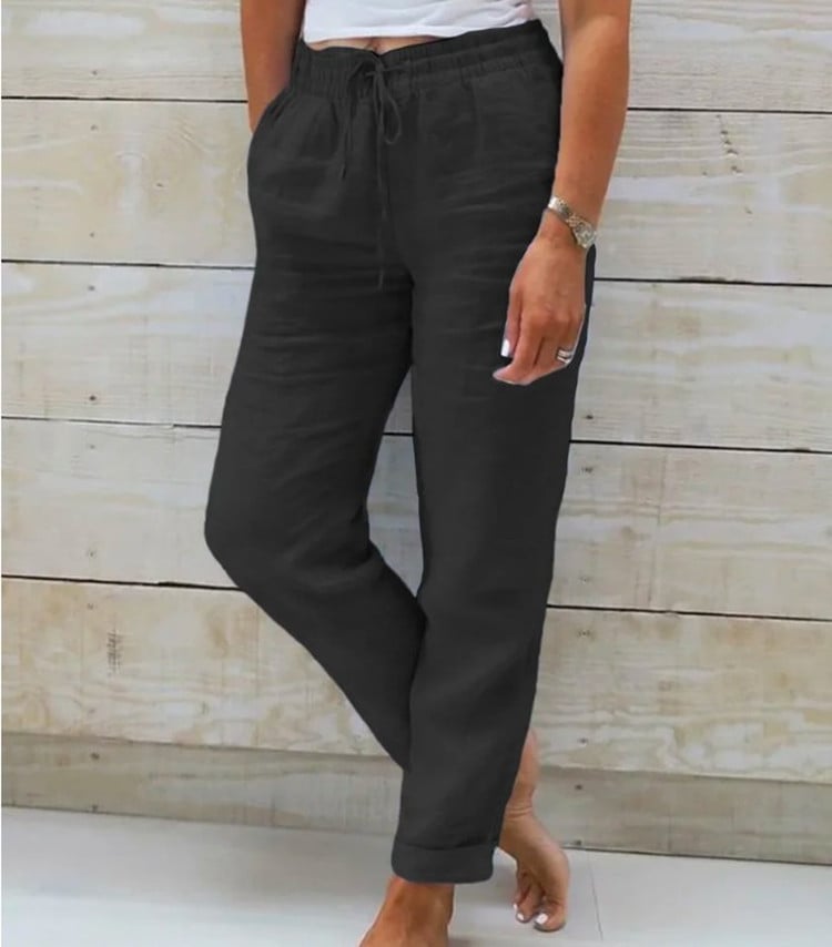Waratah — High-Waisted Elastic Cotton-Linen Trouser