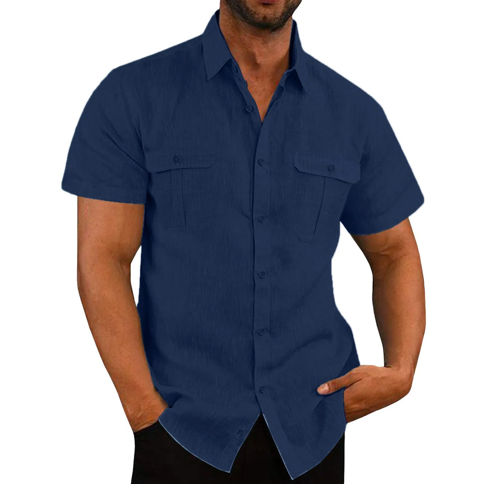 Breamlea · NW SH-49 — Cotton-Linen Short-Sleeve Shirt with Two Pockets