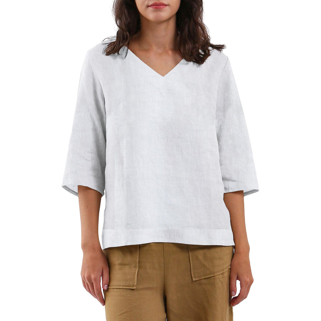 Cloud · NW LN-07 — V-neck pure linen blouse