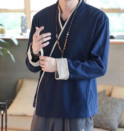 Currawong · NW SH-16 — Linen-Blend Stand-Collar Long-Sleeve Shirt