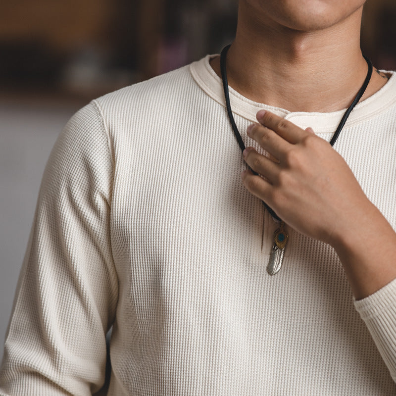 Rame · NW KT-13 — Waffle-Knit Long-Sleeve Henley Tee
