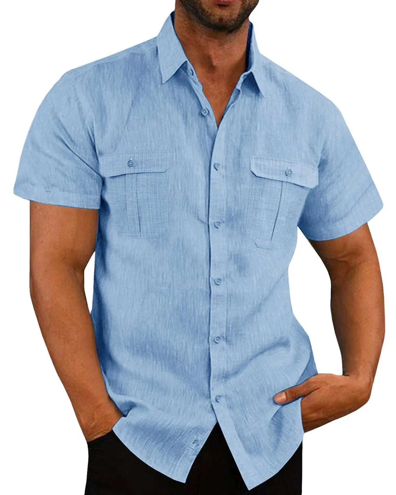 Breamlea · NW SH-49 — Cotton-Linen Short-Sleeve Shirt with Two Pockets
