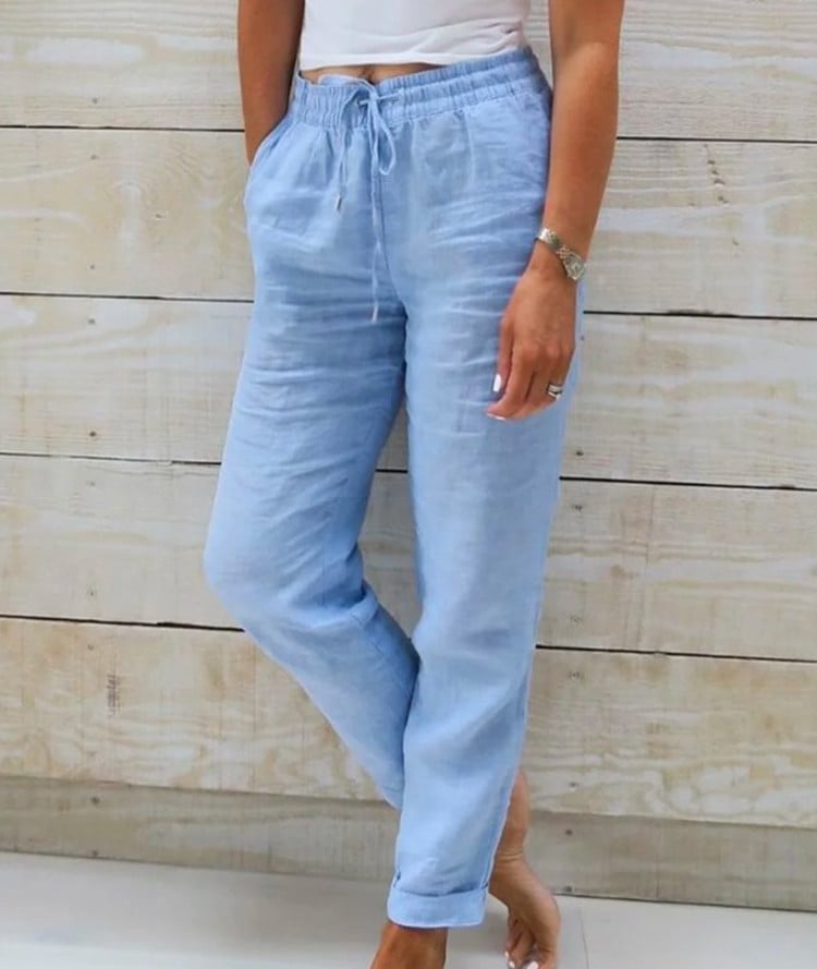 Waratah · NW TP-42 — High-Waisted Elastic Cotton-Linen Trouser