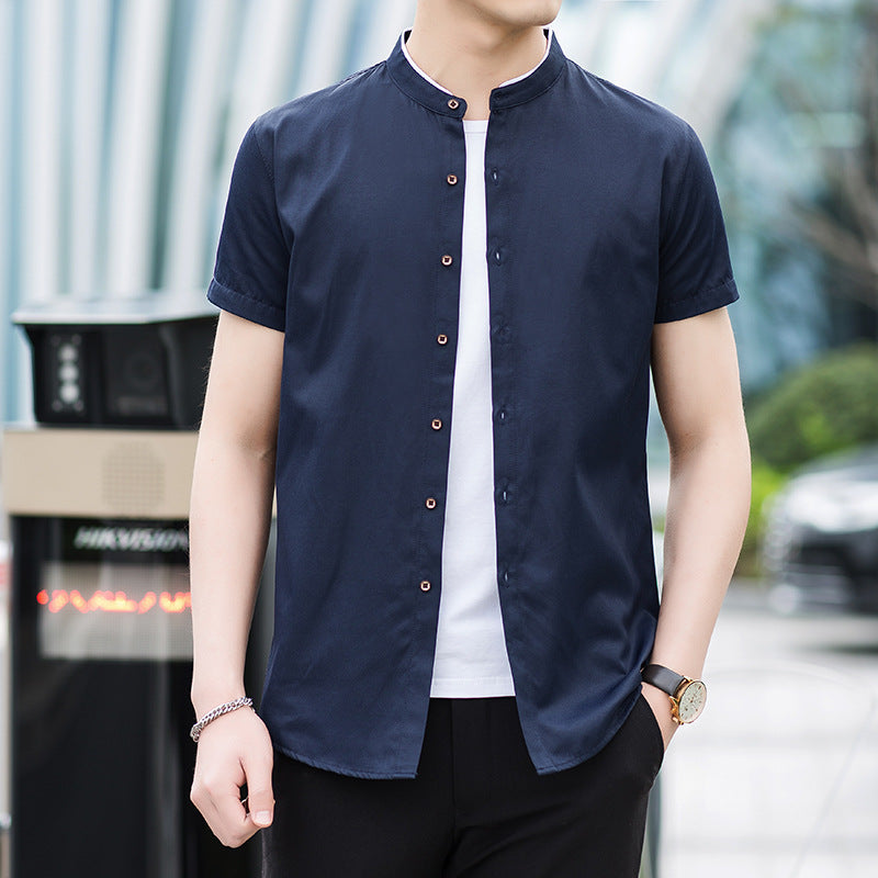 Callahans · NW SH-34 — Cotton-Blend Short-Sleeve Band-Collar Shirt