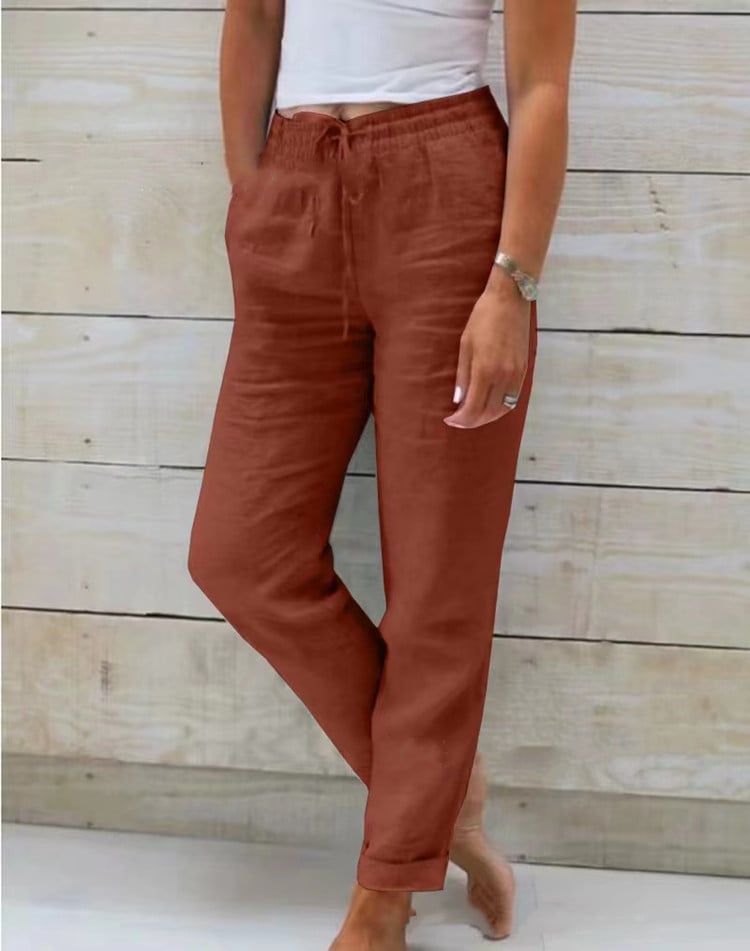 Waratah — High-Waisted Elastic Cotton-Linen Trouser