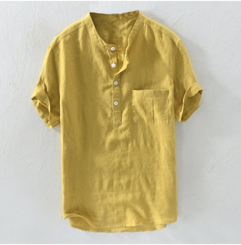 Bancoora · NW SH-50 — Cotton Short-Sleeve Band-Collar Shirt