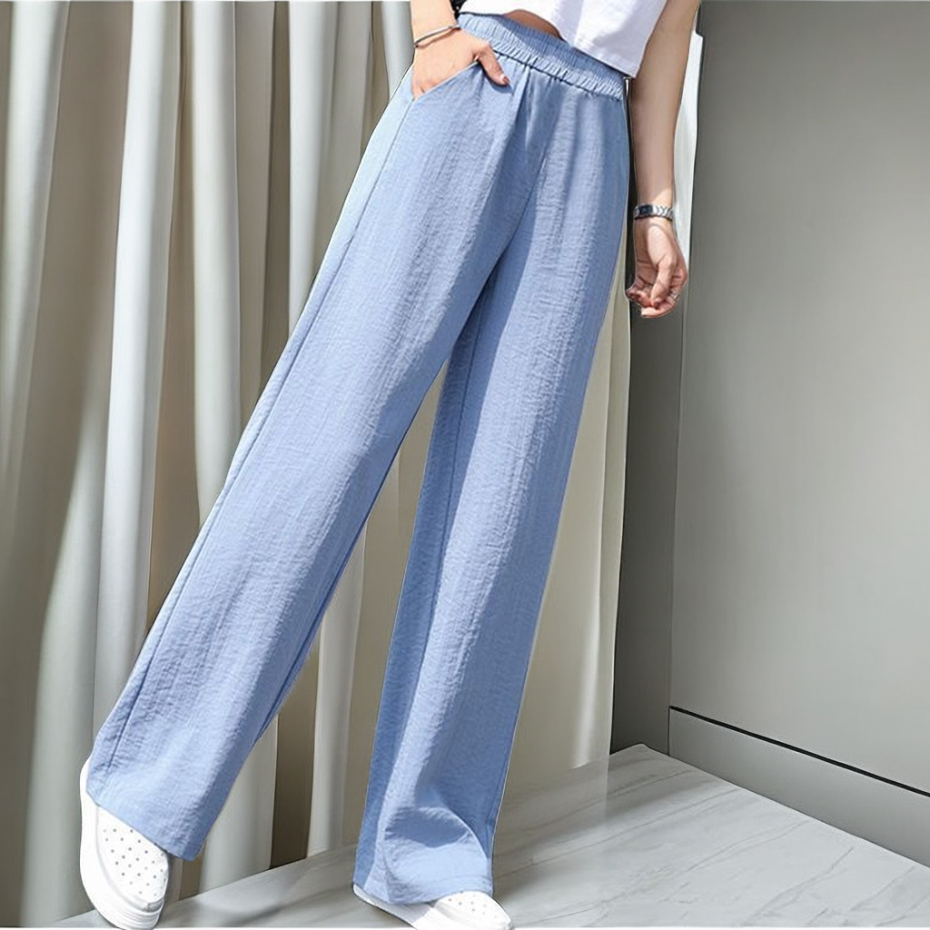 Toora · NW TP-49 — High-Waisted Wide-Leg Cotton-Linen Trouser